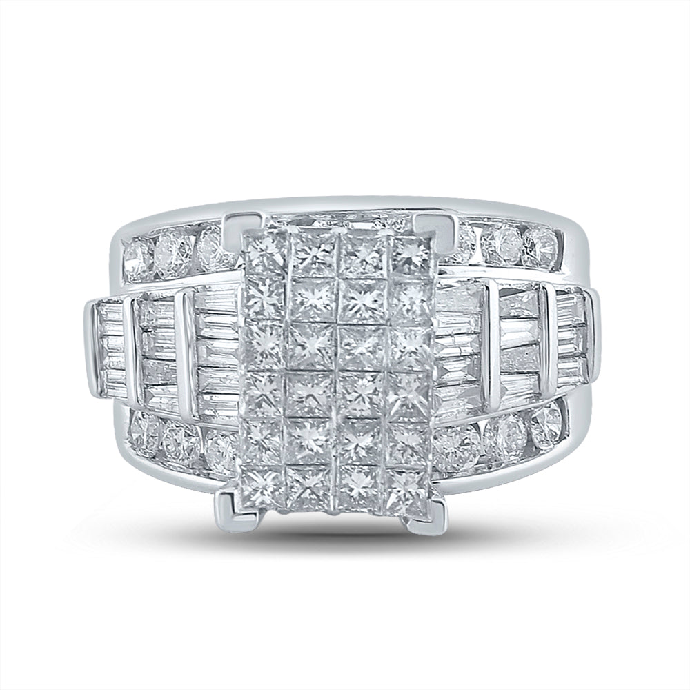 14kt White Gold Womens Princess Diamond Cluster Bridal Wedding Engagement Ring 3.00 Cttw 7 Daisy Joyeria
