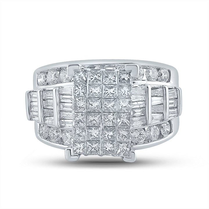 14kt White Gold Womens Princess Diamond Cluster Bridal Wedding Engagement Ring 3.00 Cttw 7 Daisy Joyeria