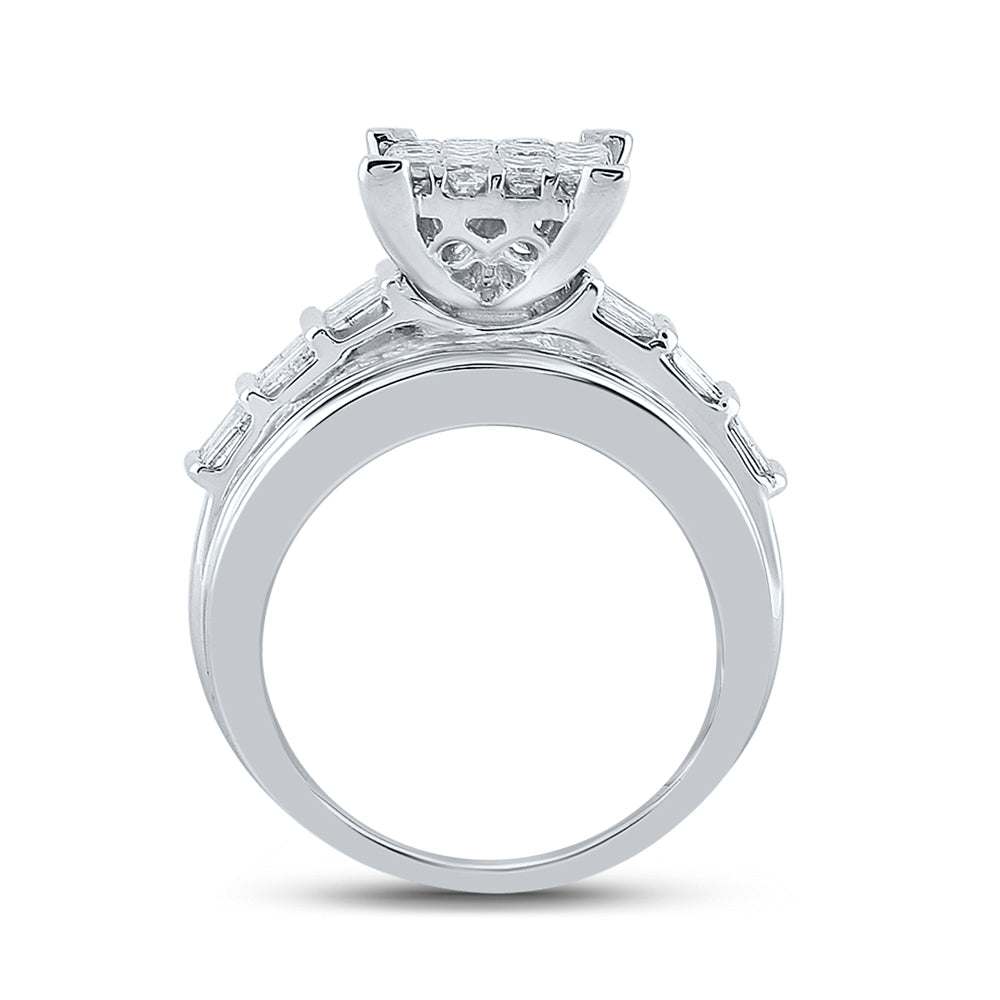 14kt White Gold Womens Princess Diamond Cluster Bridal Wedding Engagement Ring 3.00 Cttw 7 Daisy Joyeria