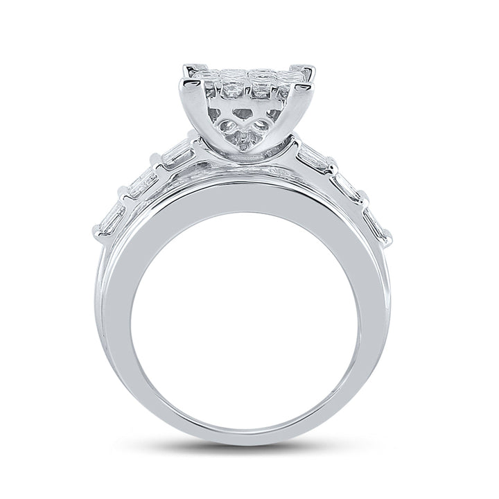 14kt White Gold Womens Princess Diamond Cluster Bridal Wedding Engagement Ring 3.00 Cttw 7 Daisy Joyeria