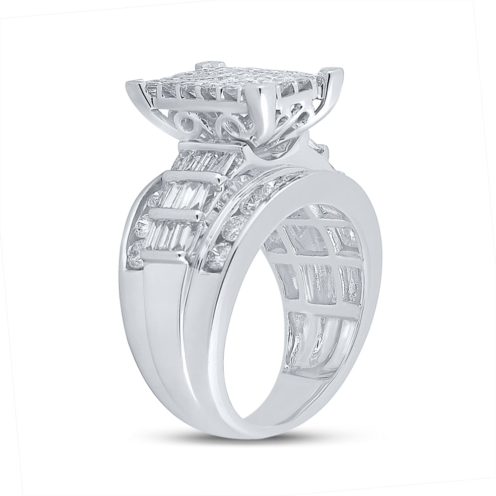 14kt White Gold Womens Princess Diamond Cluster Bridal Wedding Engagement Ring 3.00 Cttw 7 Daisy Joyeria