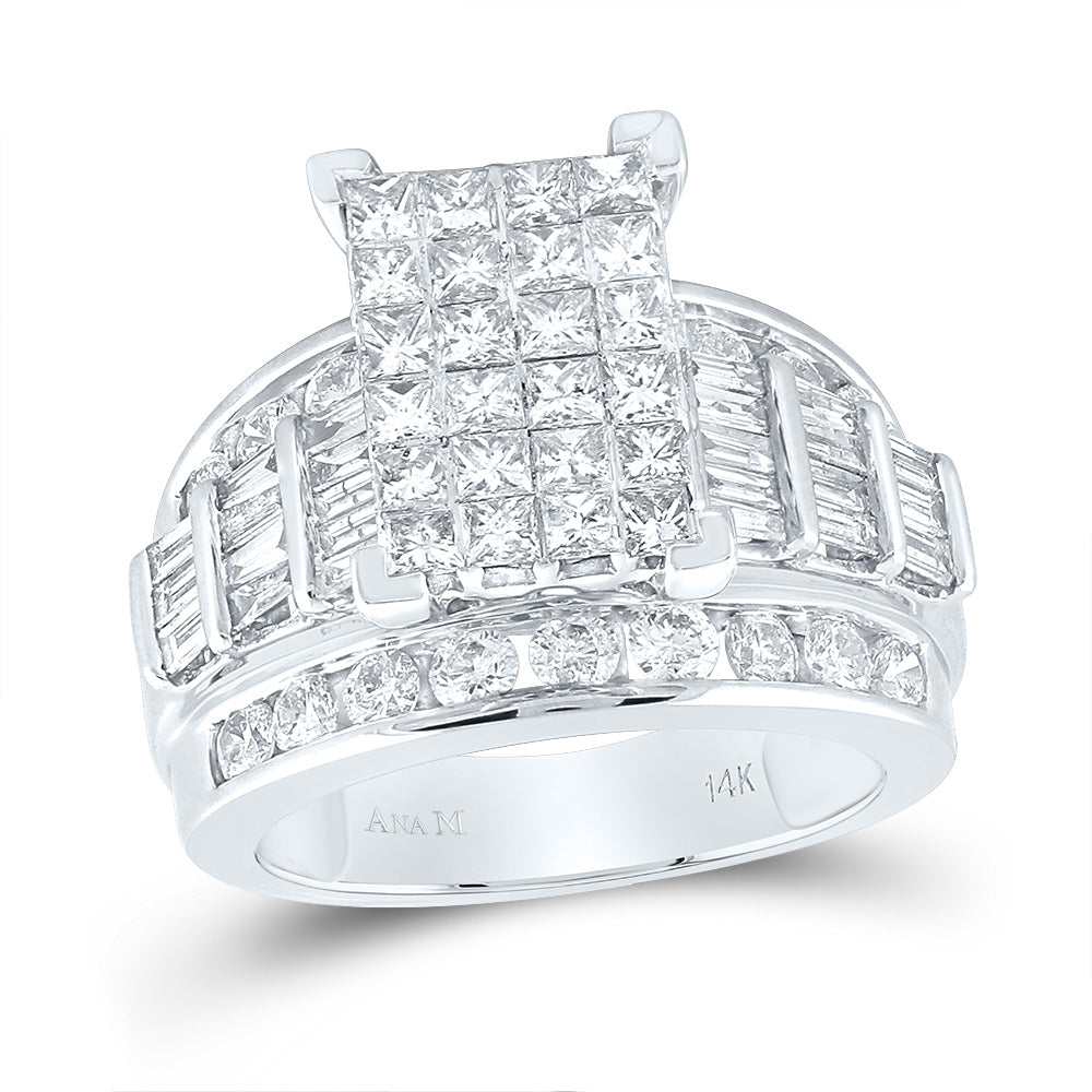 14kt White Gold Womens Princess Diamond Cluster Bridal Wedding Engagement Ring 3.00 Cttw 7 Daisy Joyeria