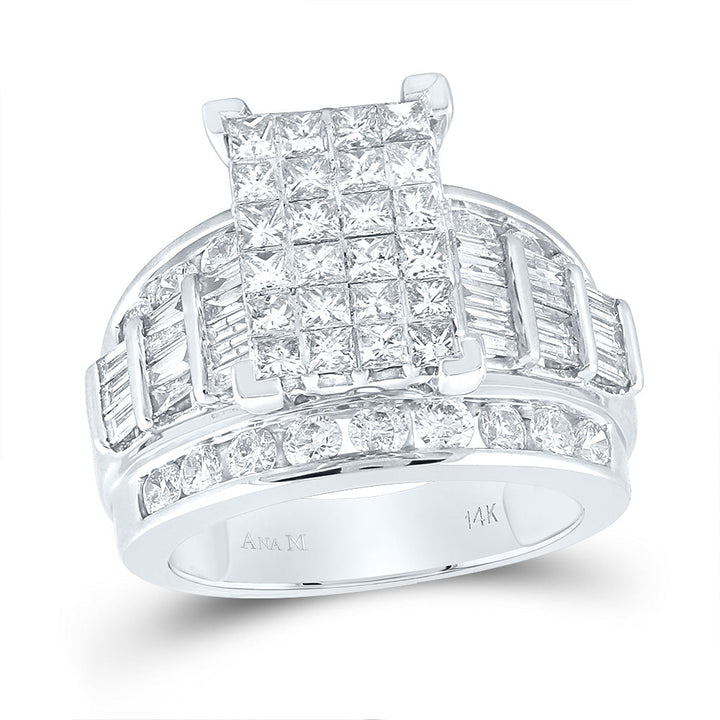14kt White Gold Womens Princess Diamond Cluster Bridal Wedding Engagement Ring 3.00 Cttw 7 Daisy Joyeria