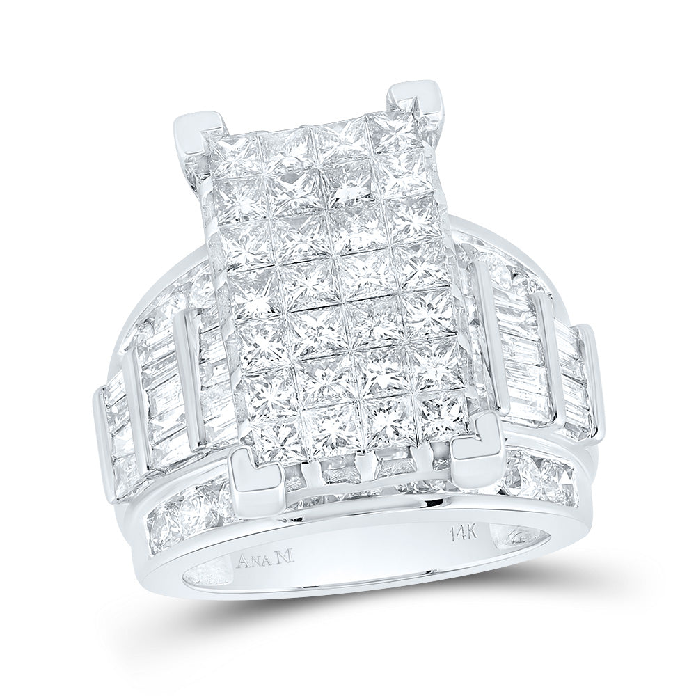 14kt White Gold Womens Princess Diamond Cluster Bridal Wedding Engagement Ring 5.00 Cttw 7 Daisy Joyeria