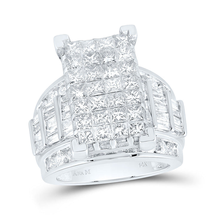 14kt White Gold Womens Princess Diamond Cluster Bridal Wedding Engagement Ring 5.00 Cttw 7 Daisy Joyeria