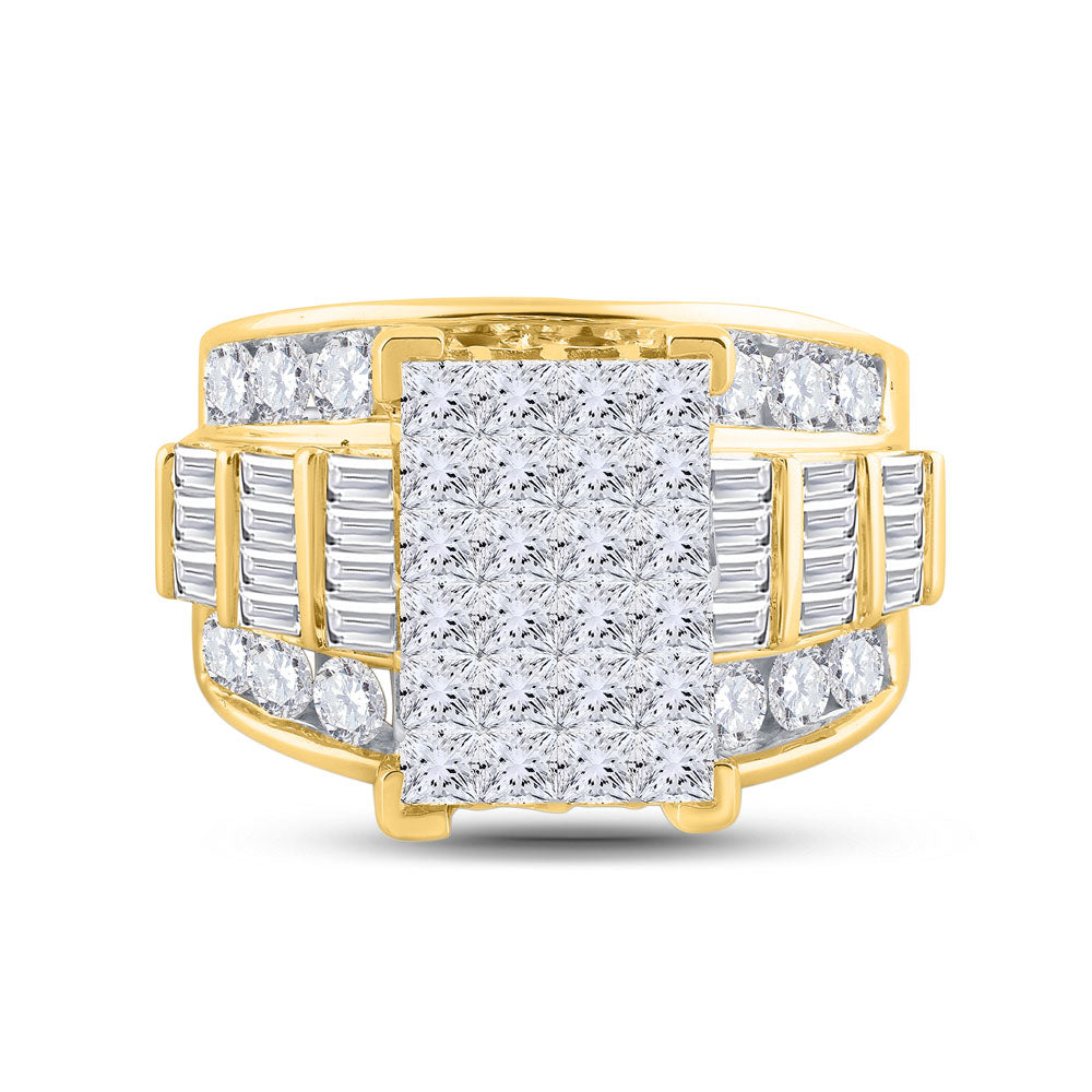 14kt Yellow Gold Womens Princess Diamond Cluster Bridal Wedding Engagement Ring 4.00 Cttw 7 Daisy Joyeria