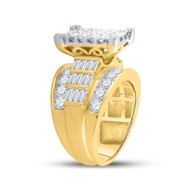 14kt Yellow Gold Womens Princess Diamond Cluster Bridal Wedding Engagement Ring 4.00 Cttw 7 Daisy Joyeria