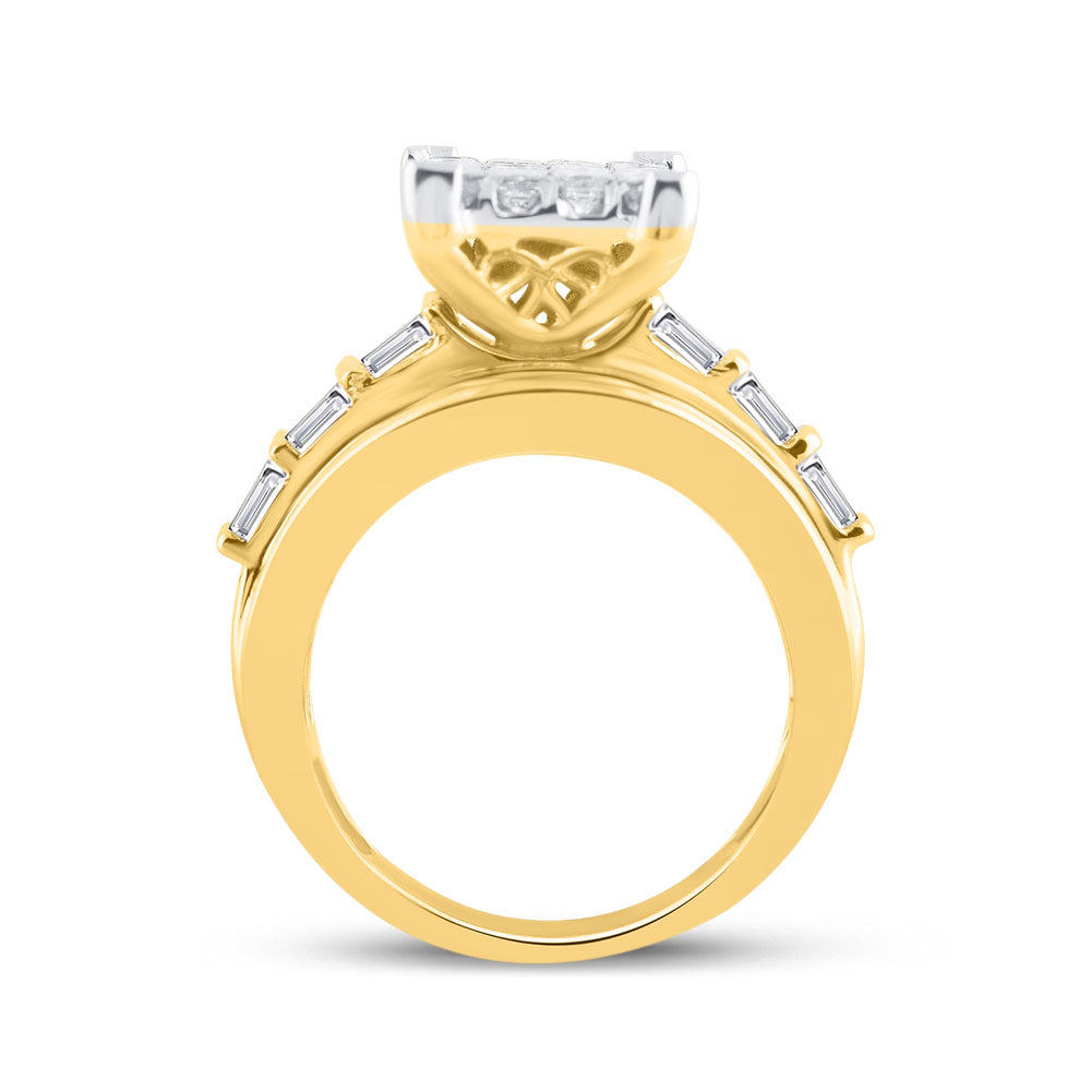 14kt Yellow Gold Womens Princess Diamond Cluster Bridal Wedding Engagement Ring 4.00 Cttw 7 Daisy Joyeria