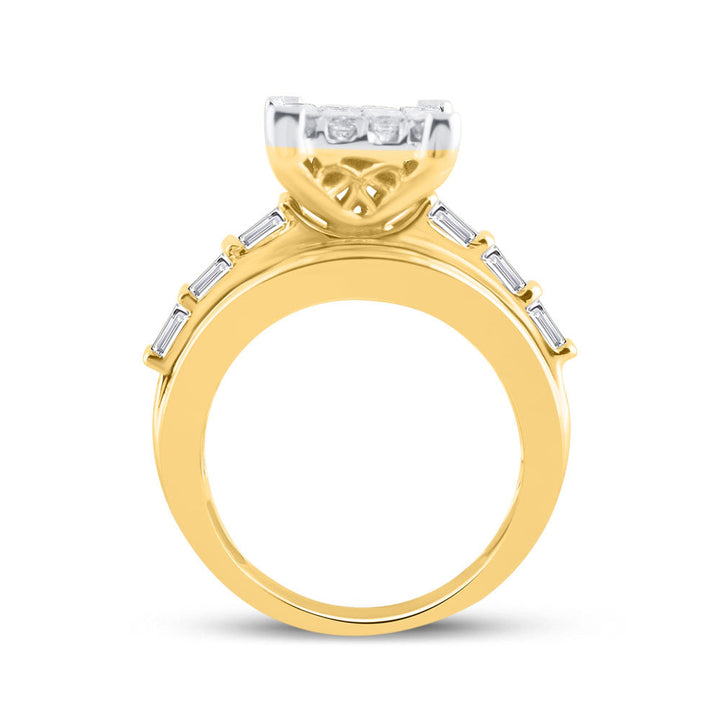 14kt Yellow Gold Womens Princess Diamond Cluster Bridal Wedding Engagement Ring 4.00 Cttw 7 Daisy Joyeria