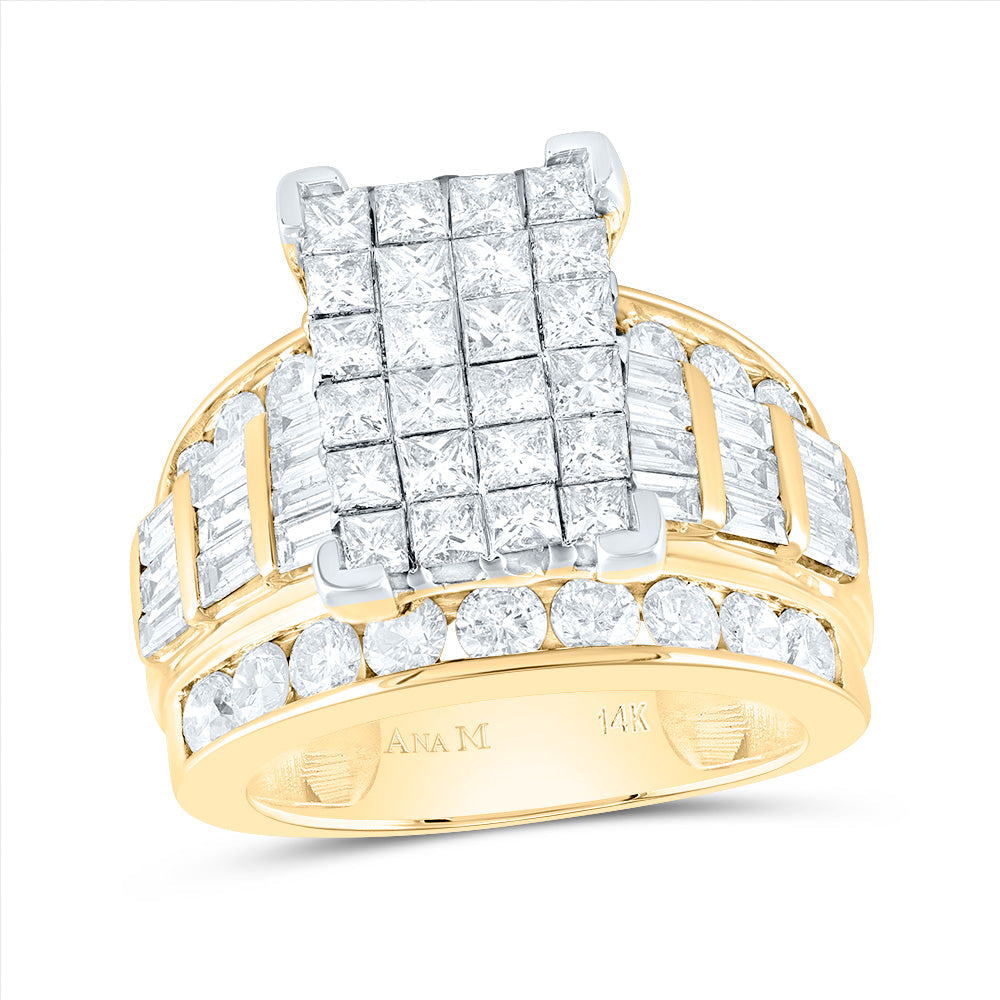 14kt Yellow Gold Womens Princess Diamond Cluster Bridal Wedding Engagement Ring 4.00 Cttw 7 Daisy Joyeria