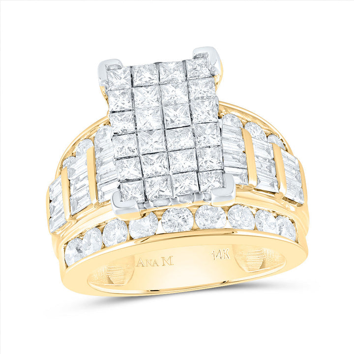 14kt Yellow Gold Womens Princess Diamond Cluster Bridal Wedding Engagement Ring 4.00 Cttw 7 Daisy Joyeria