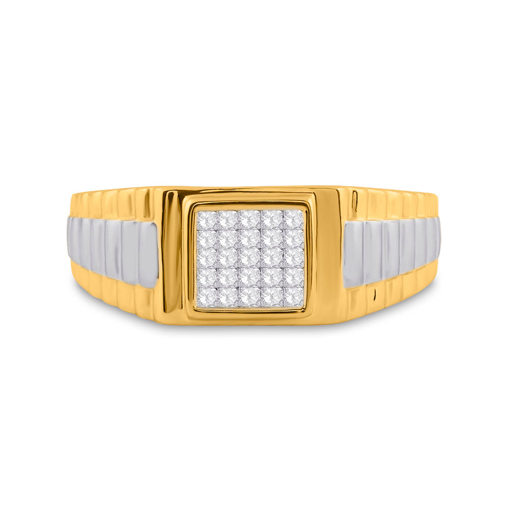 14kt Two-tone Gold Mens Princess Diamond Ribbed Cluster Ring 1/4 Cttw 10 Daisy Joyeria