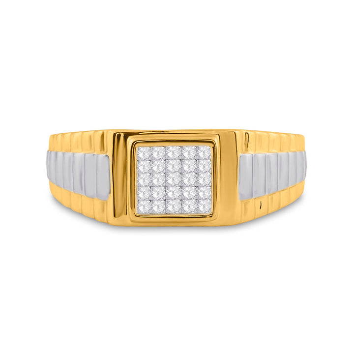 14kt Two-tone Gold Mens Princess Diamond Ribbed Cluster Ring 1/4 Cttw 10 Daisy Joyeria