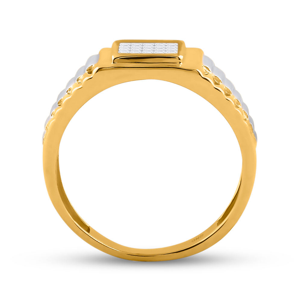 14kt Two-tone Gold Mens Princess Diamond Ribbed Cluster Ring 1/4 Cttw 10 Daisy Joyeria