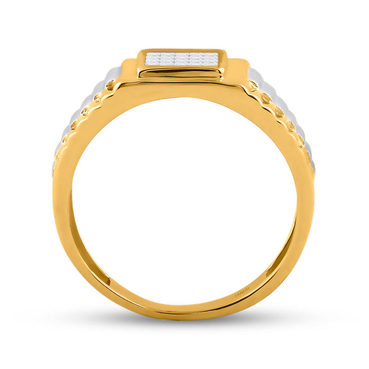 14kt Two-tone Gold Mens Princess Diamond Ribbed Cluster Ring 1/4 Cttw 10 Daisy Joyeria