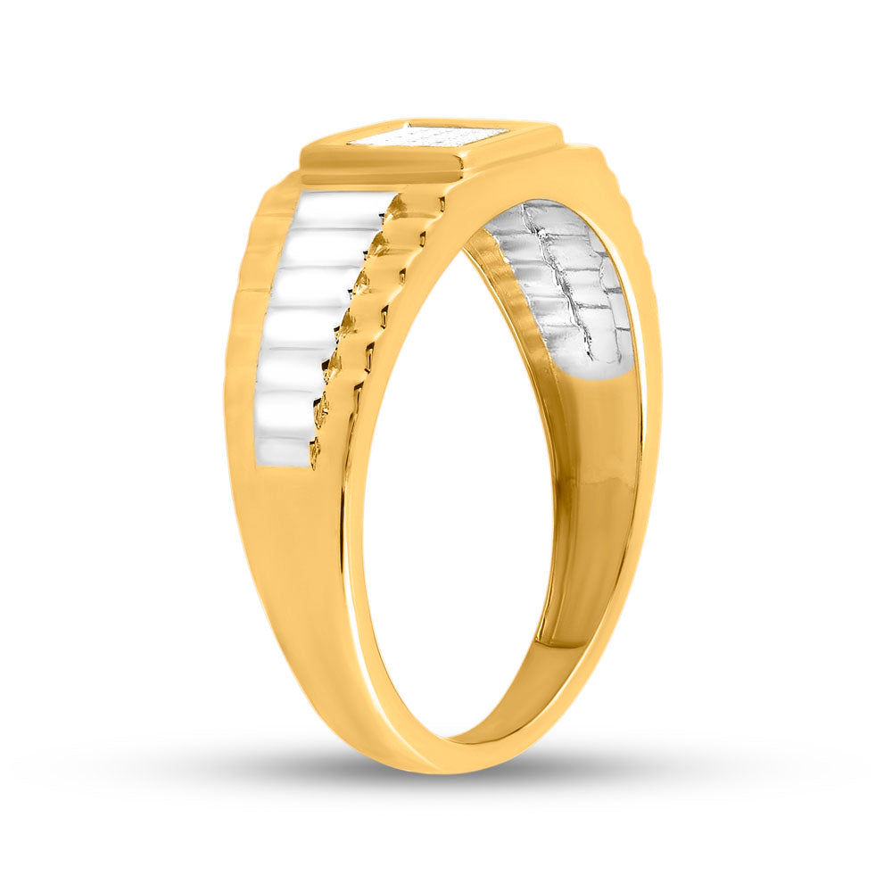 14kt Two-tone Gold Mens Princess Diamond Ribbed Cluster Ring 1/4 Cttw 10 Daisy Joyeria