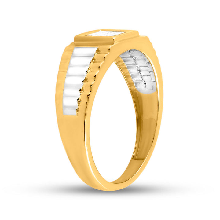 14kt Two-tone Gold Mens Princess Diamond Ribbed Cluster Ring 1/4 Cttw 10 Daisy Joyeria