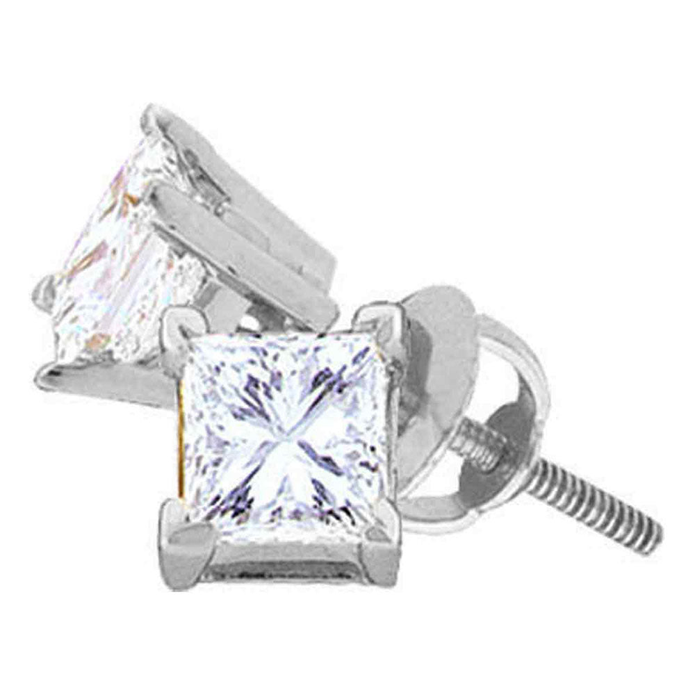 14kt White Gold Womens Princess Diamond Solitaire Stud Earrings 5/8 Cttw Daisy Joyeria