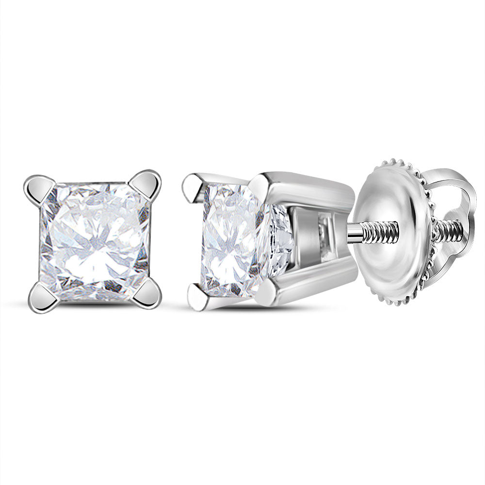 14kt White Gold Unisex Princess Diamond Solitaire Stud Earrings 1/2 Cttw Daisy Joyeria