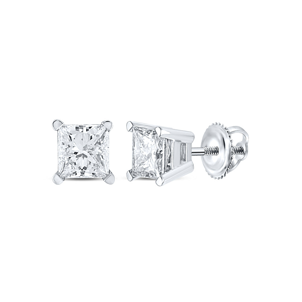 14kt White Gold Unisex Princess Diamond Solitaire Stud Earrings 1/2 Cttw Daisy Joyeria