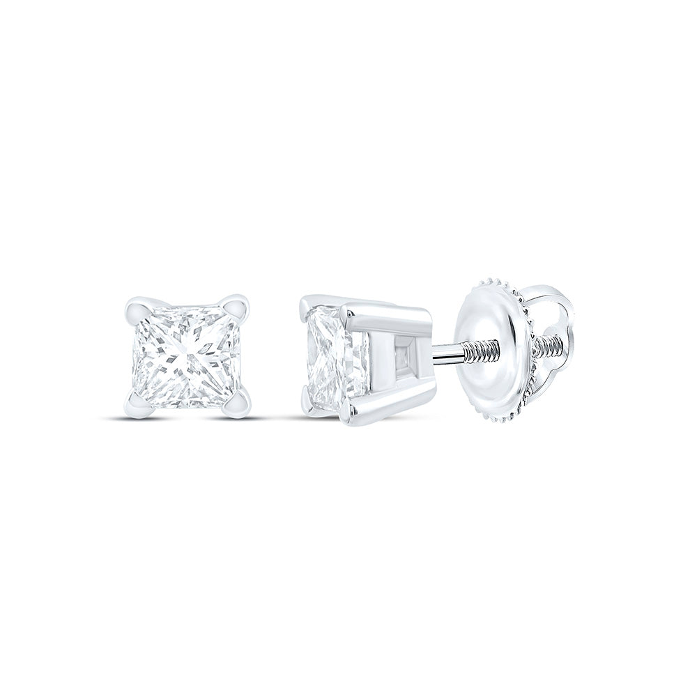14kt White Gold Unisex Princess Diamond Solitaire Stud Earrings 1/4 Cttw Daisy Joyeria