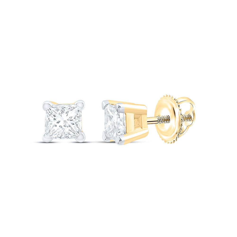 14kt Yellow Gold Unisex Princess Diamond Solitaire Stud Earrings 1/4 Cttw Daisy Joyeria