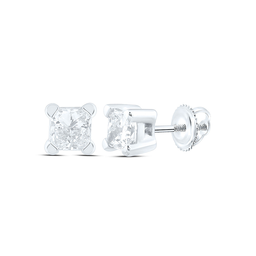 14kt White Gold Unisex Princess Diamond Solitaire Stud Earrings 1/6 Cttw Daisy Joyeria