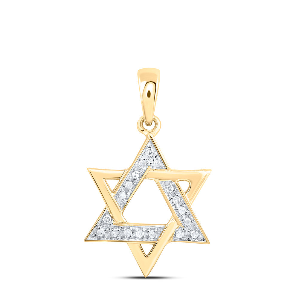 14k Yellow Gold Round Diamond Star Magen David Jewish 6-point Pendant 1/10 Cttw Daisy Joyeria