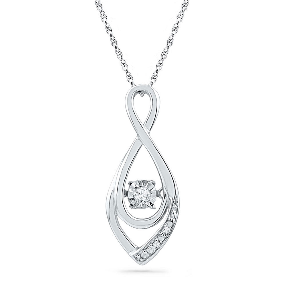 10kt White Gold Womens Round Diamond Moving Twinkle Solitaire Teardrop Pendant 1/20 Cttw Daisy Joyeria