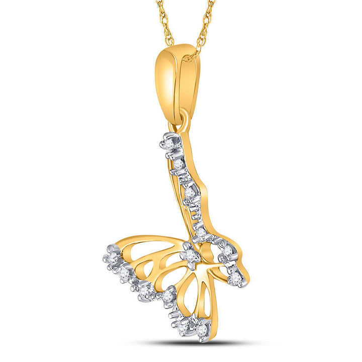 10kt Yellow Gold Womens Round Diamond Butterfly Bug Pendant 1/12 Cttw Daisy Joyeria