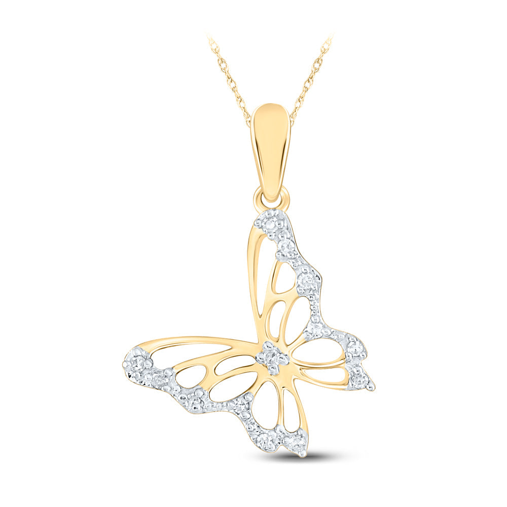 10kt Yellow Gold Womens Round Diamond Butterfly Bug Pendant 1/12 Cttw Daisy Joyeria