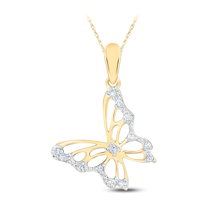 10kt Yellow Gold Womens Round Diamond Butterfly Bug Pendant 1/12 Cttw Daisy Joyeria