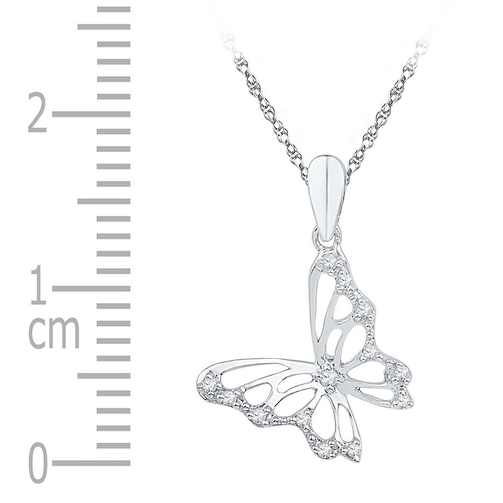10kt White Gold Womens Round Diamond Butterfly Bug Pendant 1/12 Cttw Daisy Joyeria