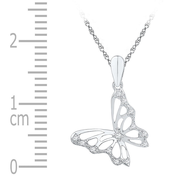 10kt White Gold Womens Round Diamond Butterfly Bug Pendant 1/12 Cttw Daisy Joyeria