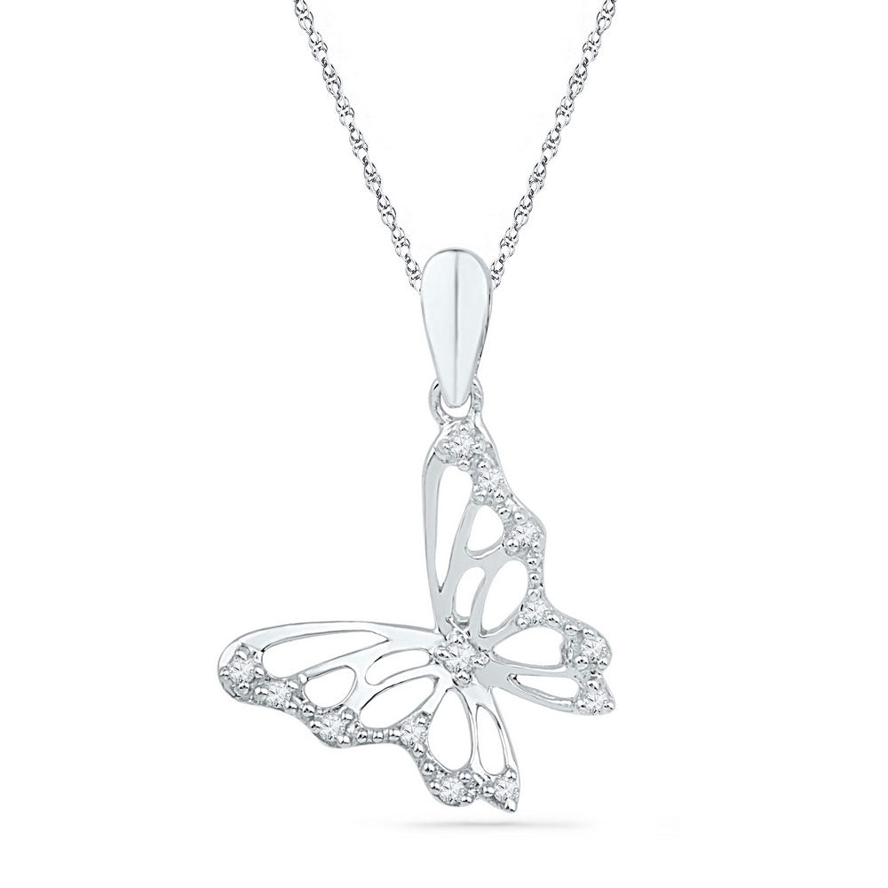 10kt White Gold Womens Round Diamond Butterfly Bug Pendant 1/12 Cttw Daisy Joyeria