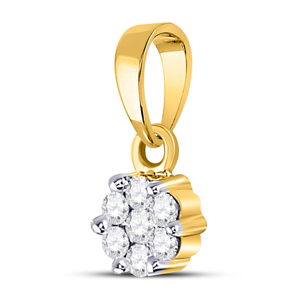 14kt Yellow Gold Womens Round Diamond Flower Cluster Pendant 1/10 Cttw Daisy Joyeria
