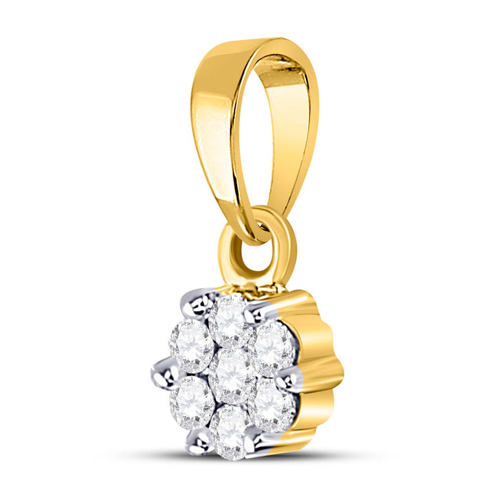 14kt Yellow Gold Womens Round Diamond Flower Cluster Pendant 1/10 Cttw Daisy Joyeria