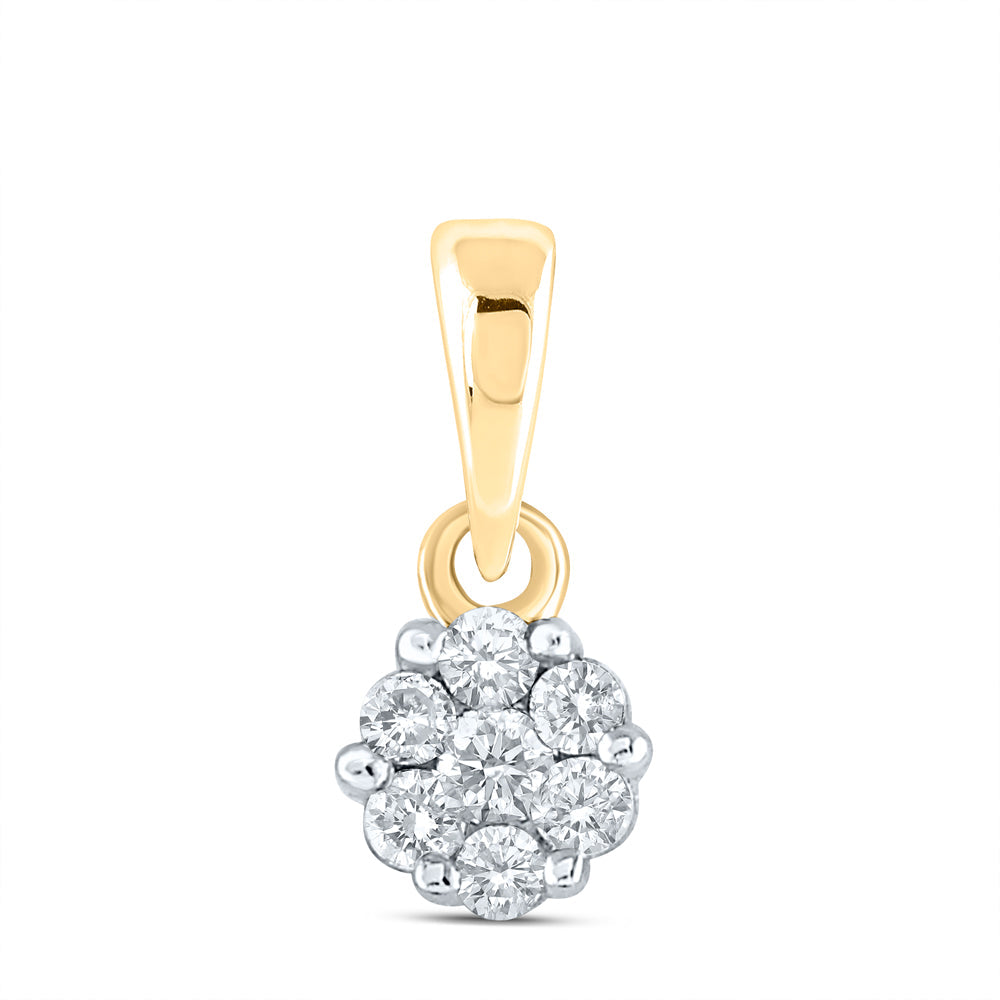 14kt Yellow Gold Womens Round Diamond Flower Cluster Pendant 1/10 Cttw Daisy Joyeria