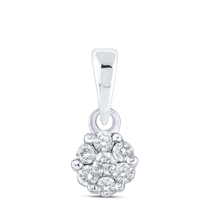14kt White Gold Womens Round Diamond Flower Cluster Pendant 1/10 Cttw Daisy Joyeria
