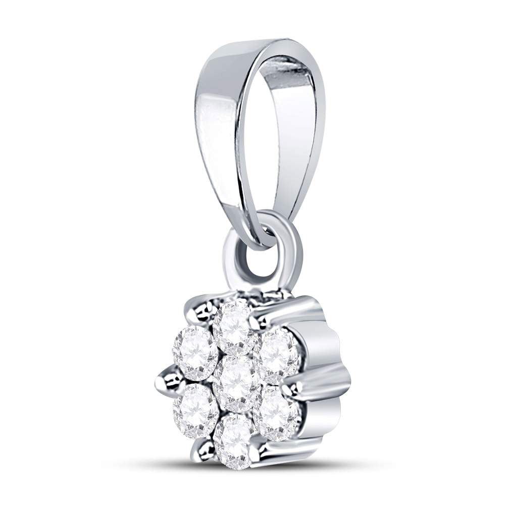 14kt White Gold Womens Round Diamond Flower Cluster Pendant 1/10 Cttw Daisy Joyeria