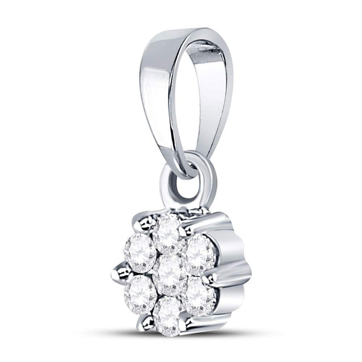 14kt White Gold Womens Round Diamond Flower Cluster Pendant 1/10 Cttw Daisy Joyeria
