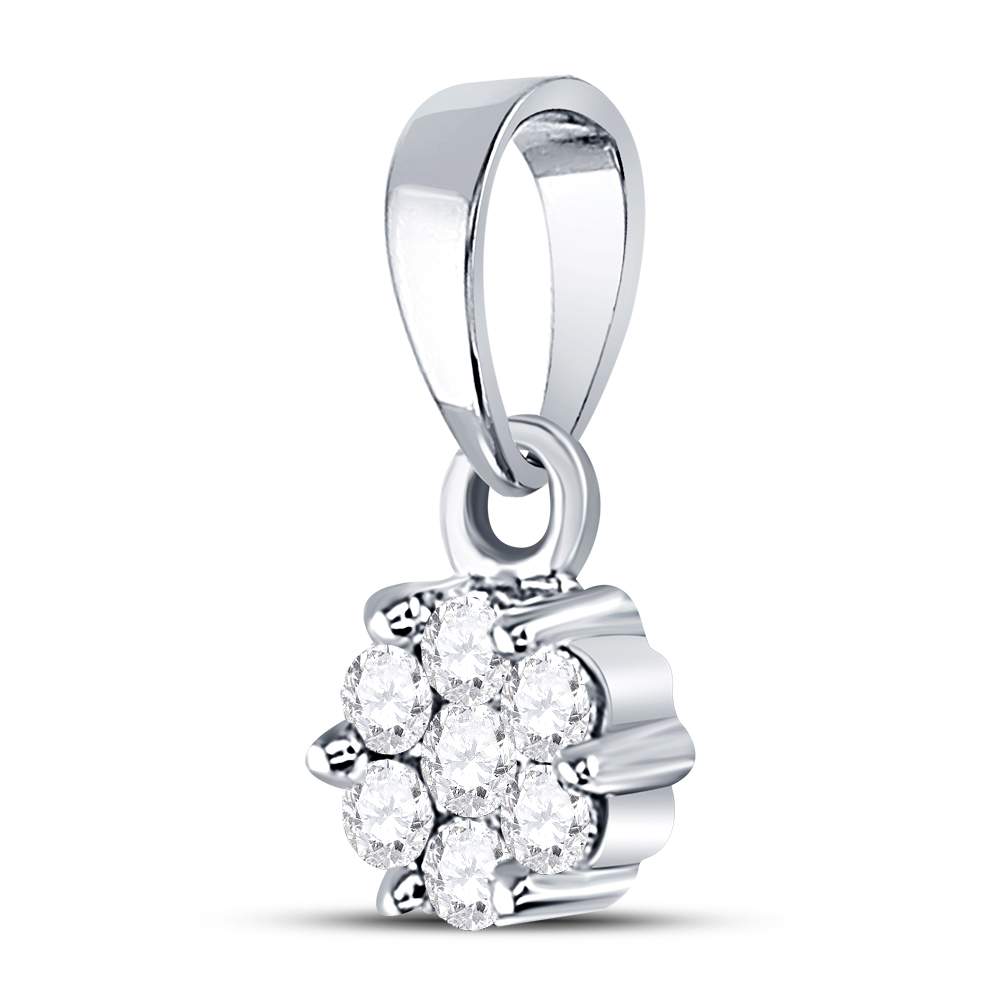 14kt White Gold Womens Round Diamond Flower Cluster Pendant 1/10 Cttw Daisy Joyeria