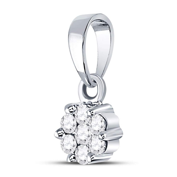 14kt White Gold Womens Round Diamond Flower Cluster Pendant 1/10 Cttw Daisy Joyeria