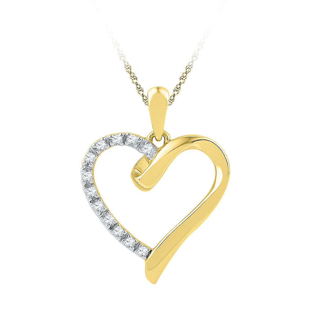 10kt Yellow Gold Womens Round Diamond Heart Pendant 1/20 Cttw Daisy Joyeria