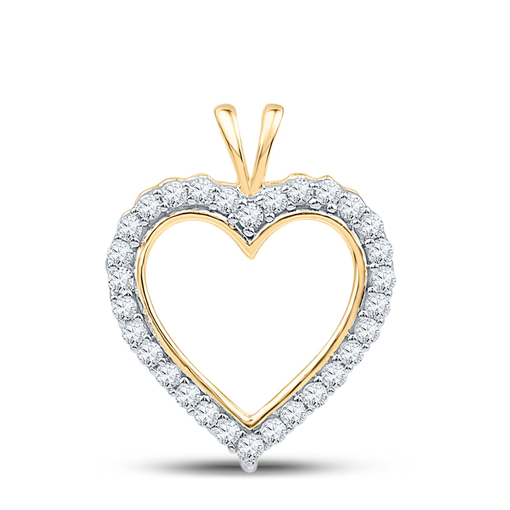 10kt Yellow Gold Womens Round Diamond Heart Outline Pendant 1/4 Cttw Daisy Joyeria