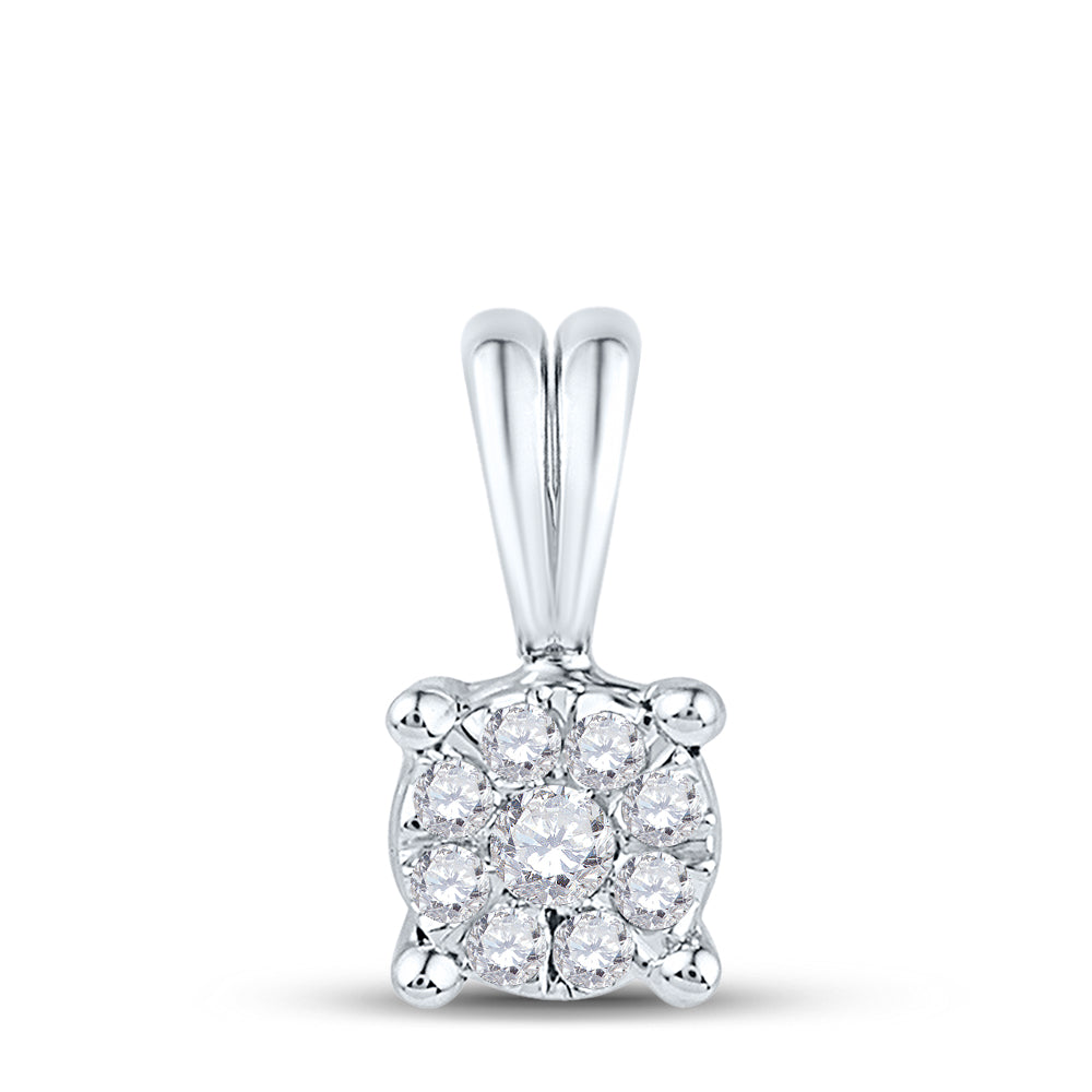 10kt White Gold Womens Round Diamond Cluster Pendant 1/10 Cttw Daisy Joyeria