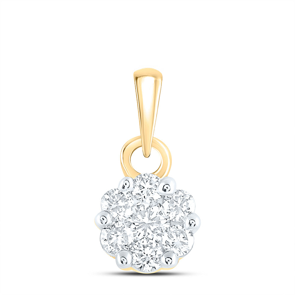 14kt Yellow Gold Womens Round Diamond Flower Cluster Pendant 1/4 Cttw Daisy Joyeria