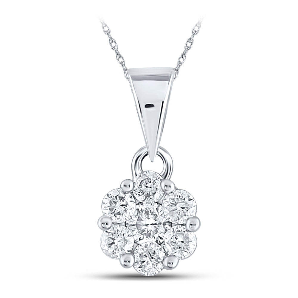 14kt White Gold Womens Round Diamond Flower Cluster Pendant 1/2 Cttw Daisy Joyeria