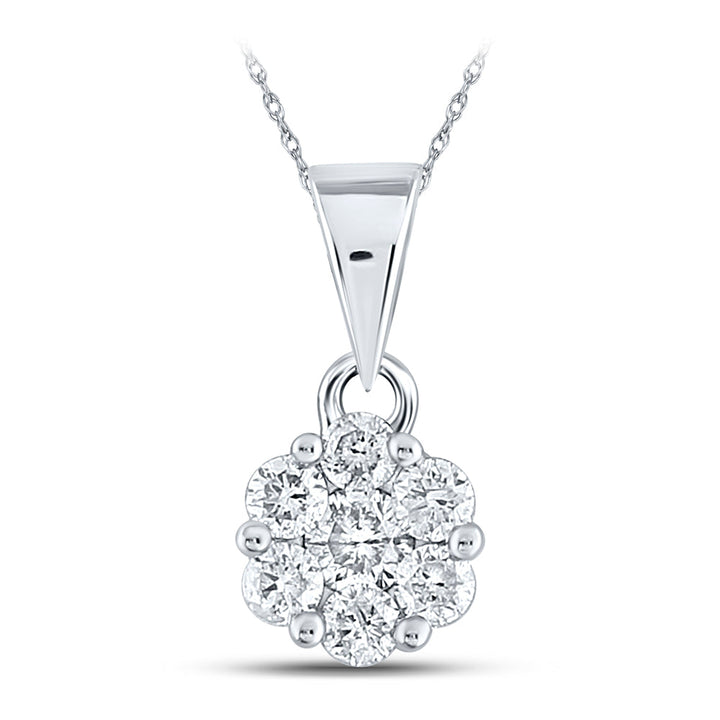14kt White Gold Womens Round Diamond Flower Cluster Pendant 1/2 Cttw Daisy Joyeria