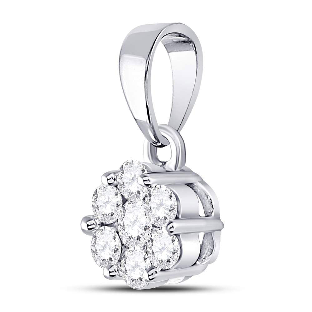 14kt White Gold Womens Round Diamond Flower Cluster Pendant 1/2 Cttw Daisy Joyeria
